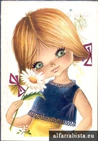 Postal Antigo - Menina com malmequer