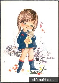 Postal Antigo - Menina com boneca