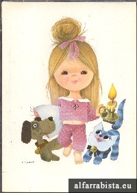 Postal Antigo - Menina de pijama