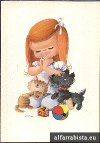 Postal Antigo - Menina a rezar