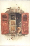 Postal Antigo - Gatinho  janela